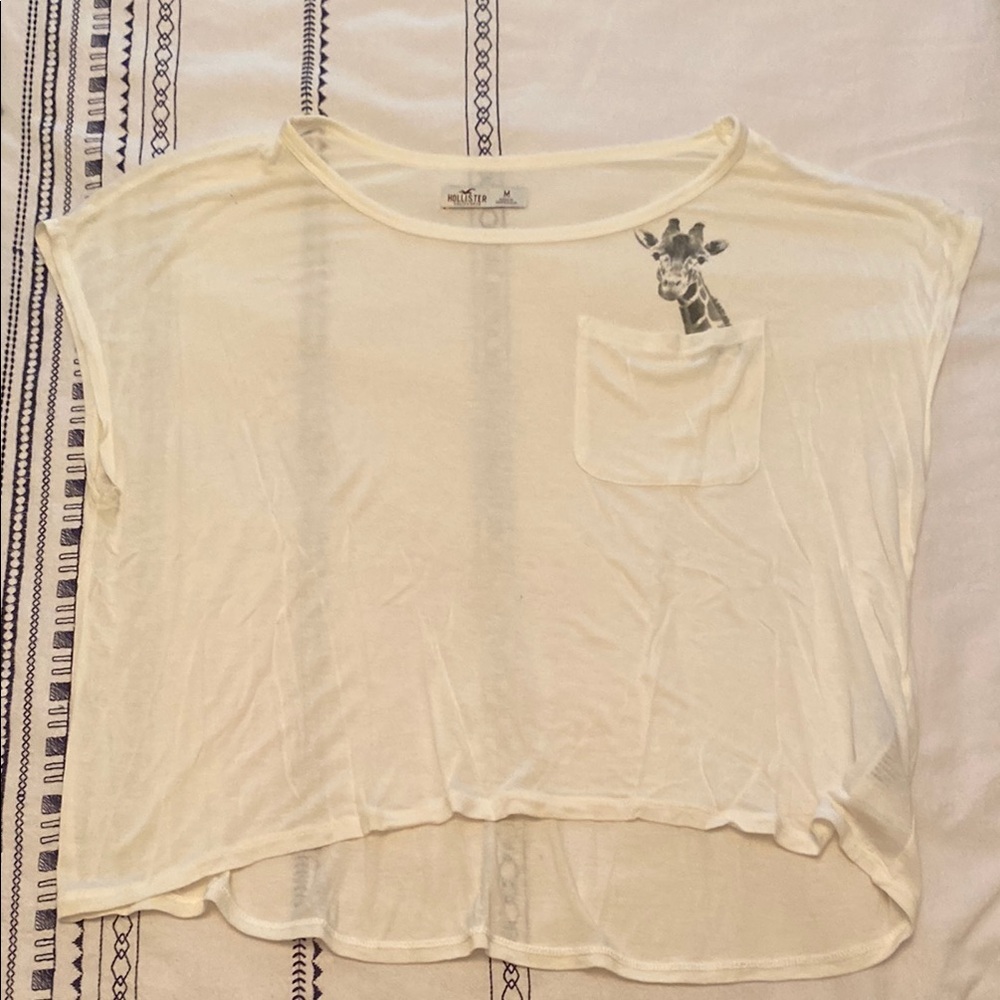 Hollister Cream Giraffe Pocket Tee